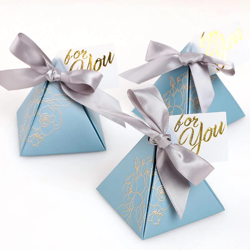 20/50/100pcs Blue Triangle Candy Box for Wedding Party Favors Gifts Paper Boxes Baby Shower Decoration