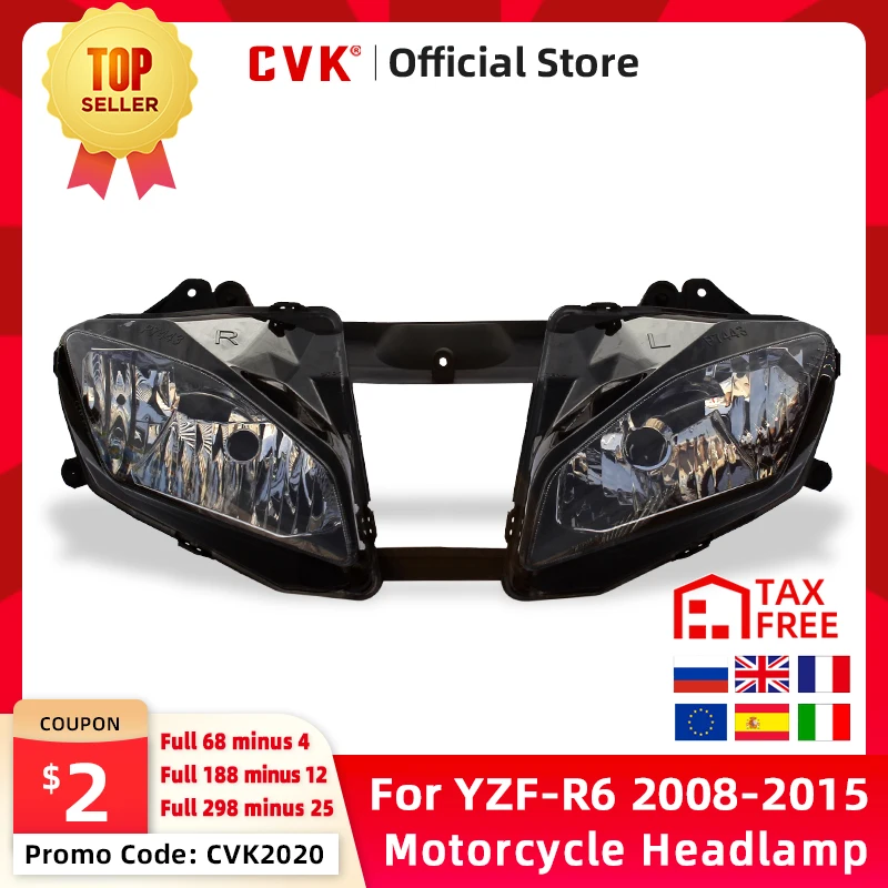 CVK Motorcycle Headlight Headlamp Head Light For YAMAHA YZF 600 R6 2008 2009 2010 2011 2012 2013 2014 2015 YZF-R6 08-15 Lamp