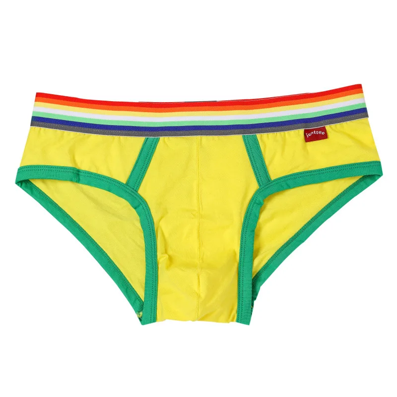 Male Cotton Underwear Men\'s Classic Week Briefs Rainbow Waistband Underpants Gay Green/White/Black/Navy/Red/Blue/Yellow M - 3XL