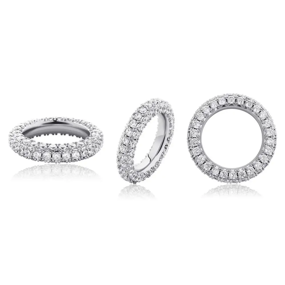 GUCY Two Row  Men's Ring Copper Charm Cubic Zircon Iced Ring Fashion Hip Hop Jewelry For Gift image 5