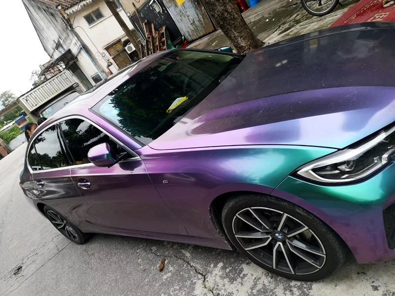 

Premium Glossy Chameleon Vinyl Film Car Wrap Foil Purple Green with Air Release Adhesive Decal DIY Wrapping