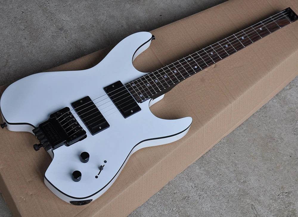 

White Headless Electric Guitar with Black Binding,Rosewood Fretboard,24 Frets,Customized Logo/Color Available