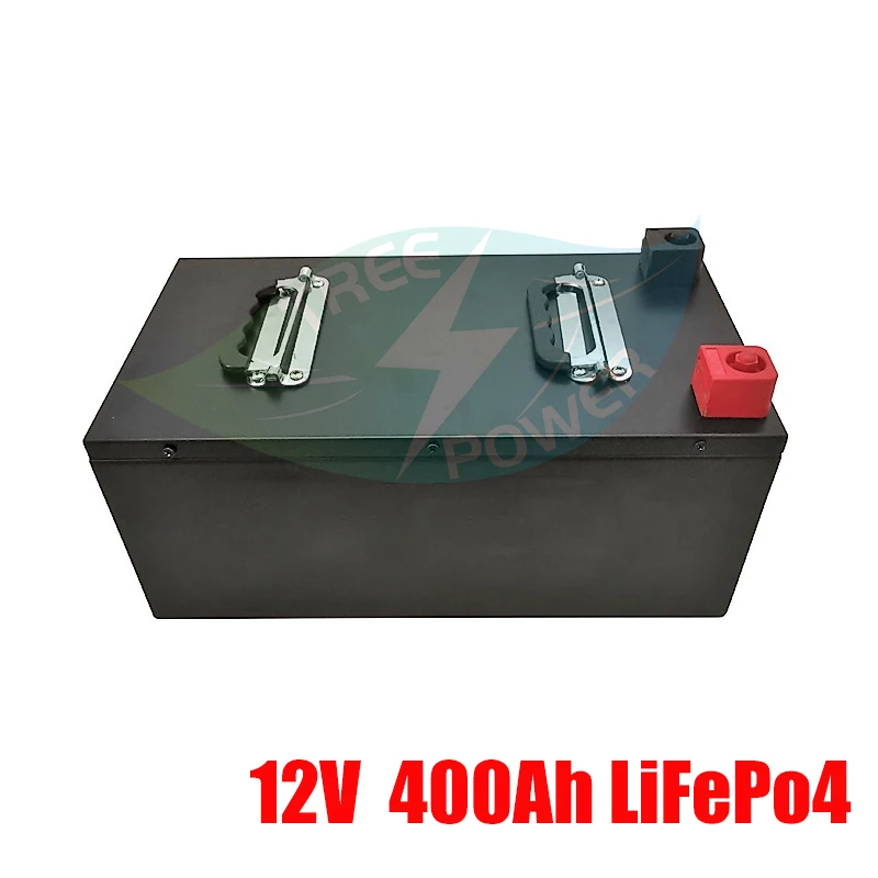 

High capacity stainless steel shell 12V 400ah Lifepo4 Battery with BMS for RV AGV Solar Panel Energy system + 20A Charger