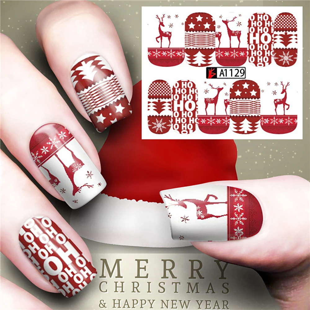 Kerstman Water Nail Stickers Nieuwe Water Decals Geluk Sticker Opa Kerst Volledige Decoratie Nail Stickers Voor Nagels