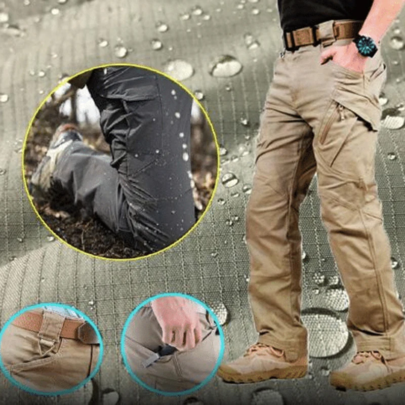 Men\'s Waterproof Combat Cargo Pants, Multi-Pocket Pants, Army Long Trousers, Casual, Work, Walking, Trekking, Clothing