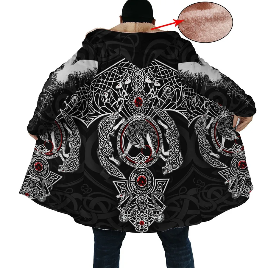 Yggdrasil - Norse Tree Of Life Cloak 3D Printed Hoodie Cloak dla mężczyzn i kobiet Winter Fleece Wind Breaker Warm Hood Cloak