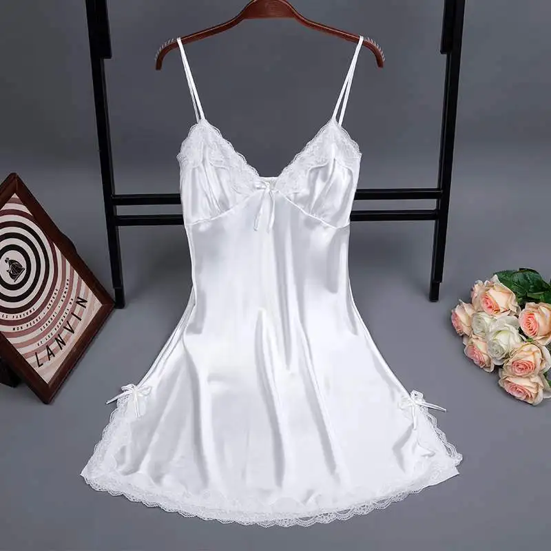 White V-Neck Lace Sleep Robe Summer Womens Pajamas Sleepwear Lady Home Wear Nightgown Sexy Bath Gown Sleepshirts M-XXL