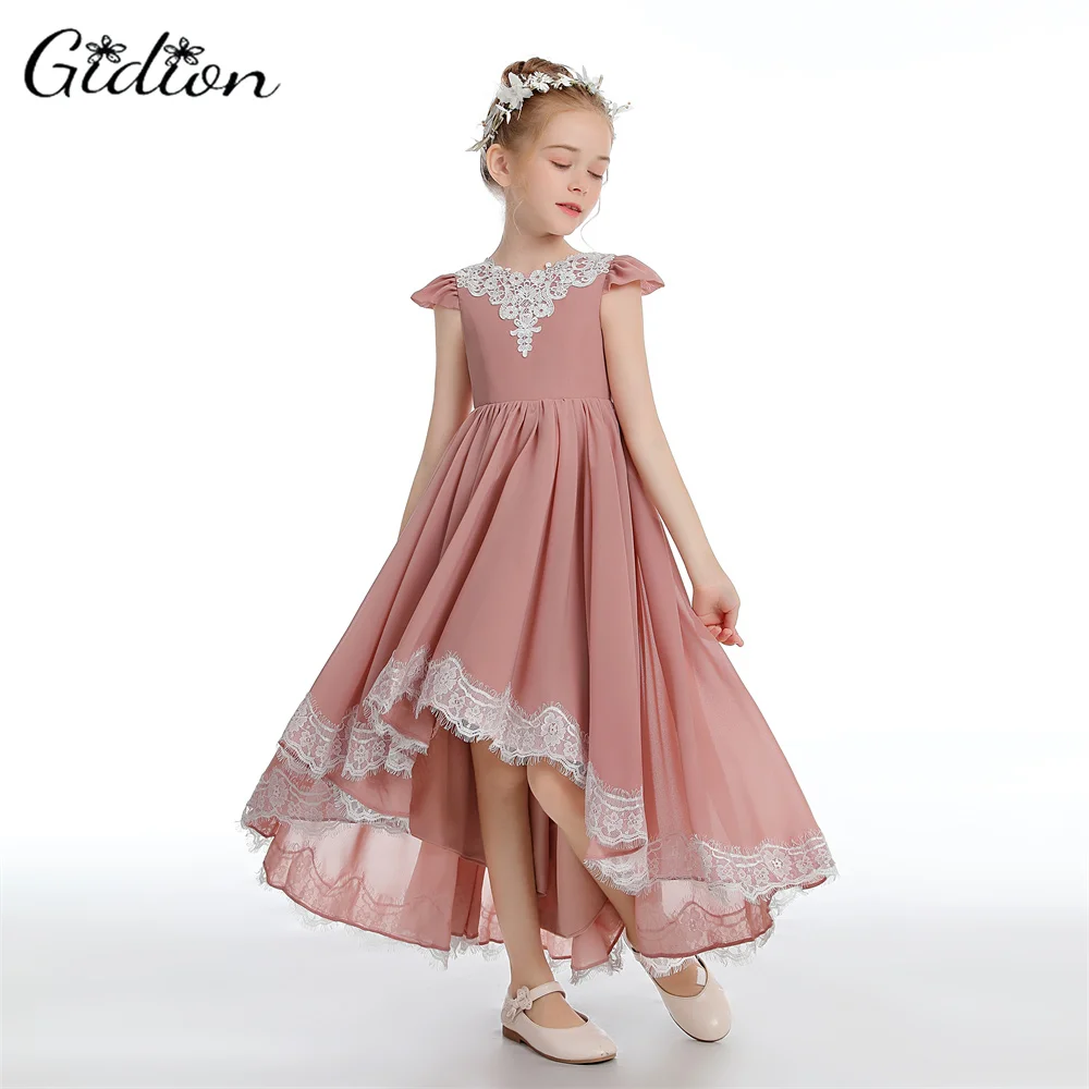 Lace/Chiffon Boho High-Low Flower Girls Dress  Wedding Ceremony Birthday Junior Bridesmaid Quinceanera Party Prom For Children