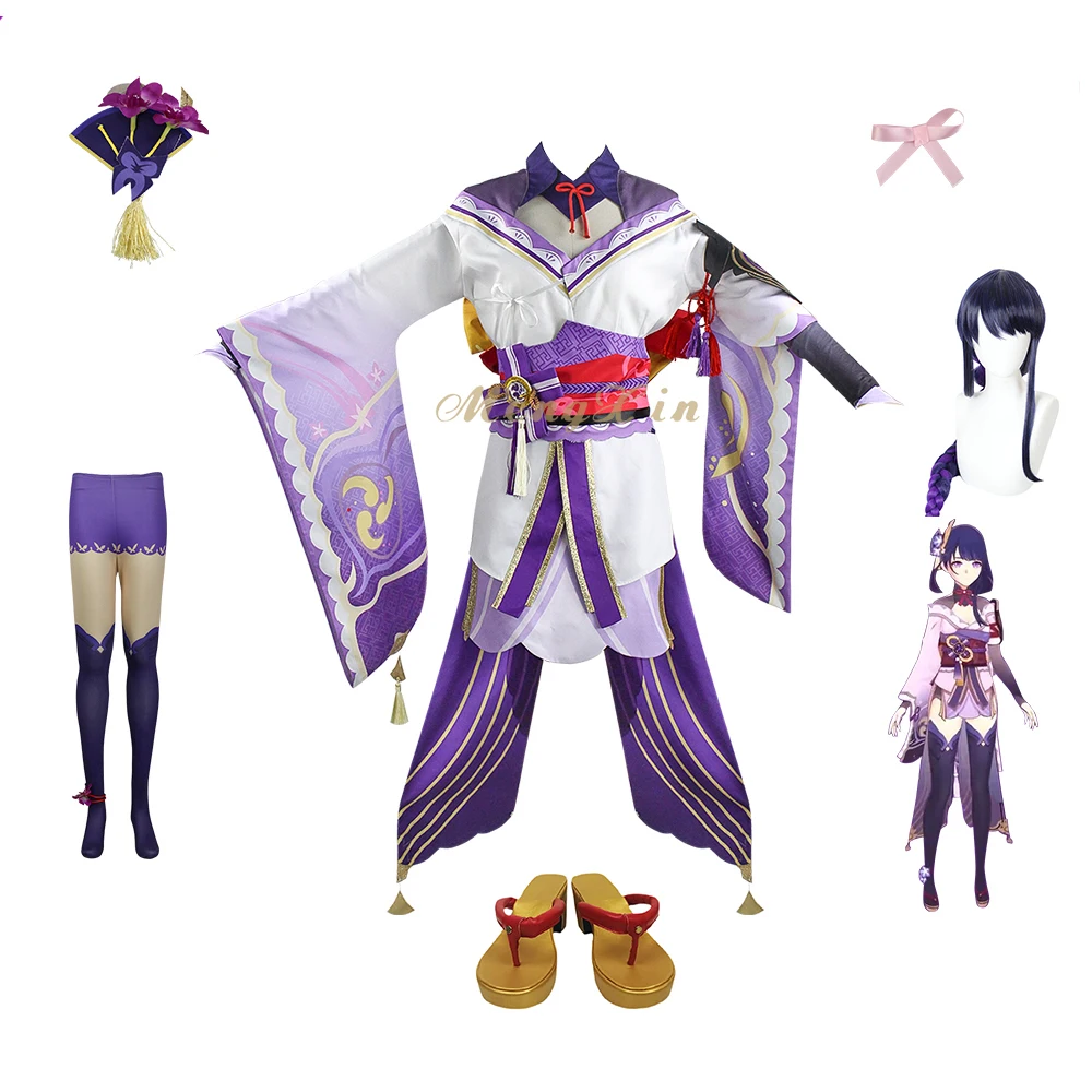 

Anime Game Genshin Impact Cosplay Costume Shogun Ba'al Cosplay Halloween Party Dress Full Set Socks Role Play Shoes Custom Made