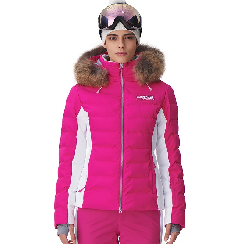 RUN05. RIVER-Veste de sport à capuche épaisse pour femme, veste de ski professionnelle, marque de haute qualité, chaud, extérieur, hiver, 2019, # D7151