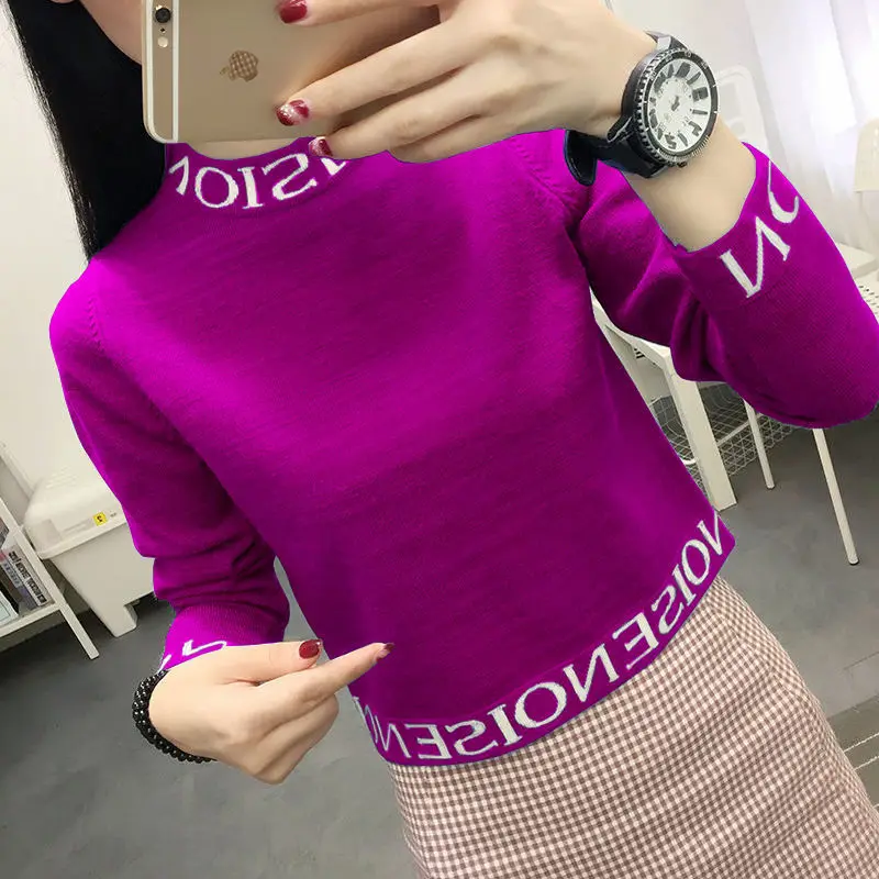 Short sweater women 2024 new high waist slim small winter coat knitted inner half high collar bottom shirt autumn and winter