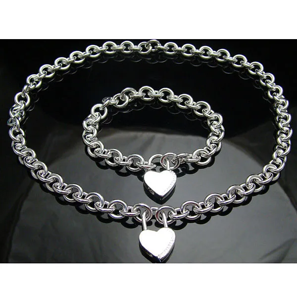 Silver Plated Jewelry Sets for Women Heart Lock Pendant Necklace Bracelet 2 pcs Set Trendy Accessories Gifts