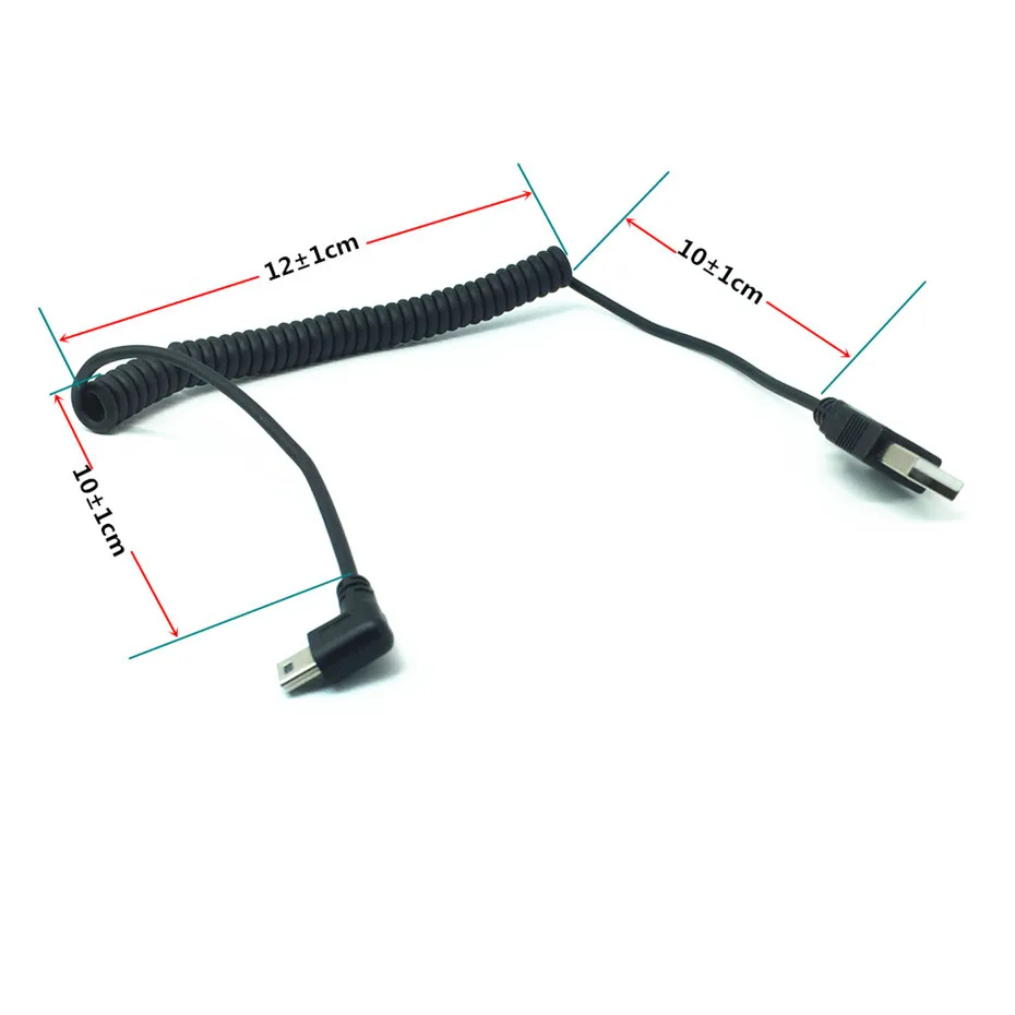 USB Type-A to Mini 5Pin Right Angle Charging spring Cable mini usb cable for GPS Navigator 0.5m-1.2m