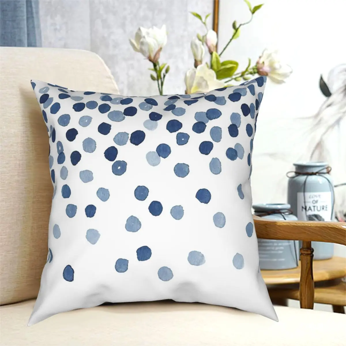 Blue Confetti Falling From The Sky Square Pillowcase Pattern Zipper Decorative for Sofa Seater Cushion Cover