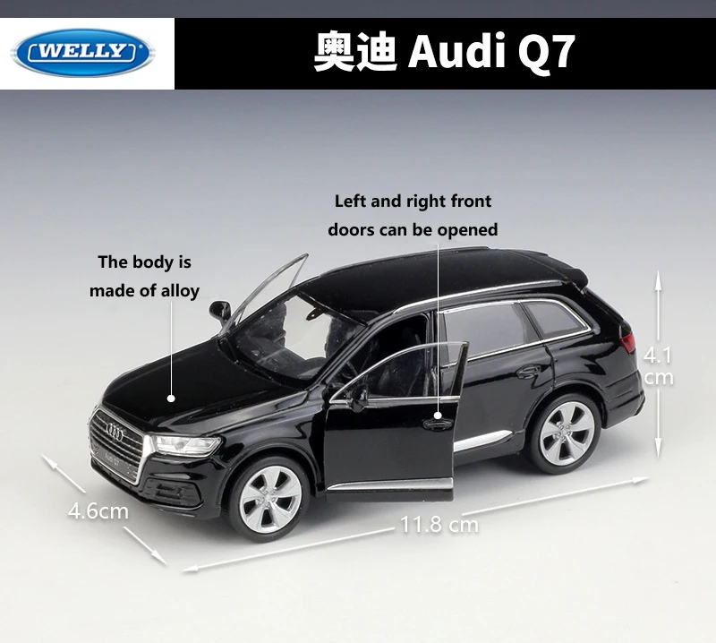 WELLY Diecast Car 1:36 Scale Simulation Audi Q3/Audi Q7 SUV Pull Back Model Car Metal Alloy Toy Car For Kids Gift Collection