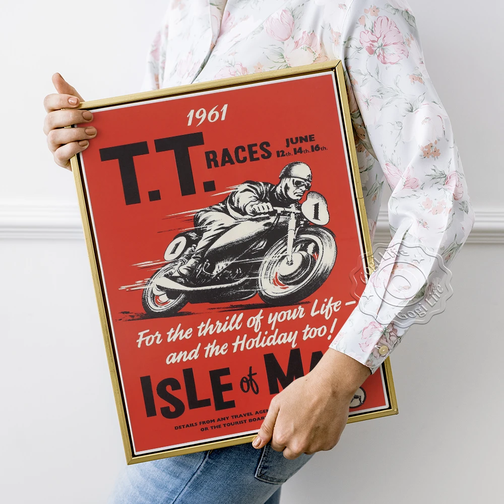 

International Isle Of Man Tourist Trophy Poster, Motorcycle Races Vintage Wall Decor, Motor Racing Extreme Sport Wall Picture