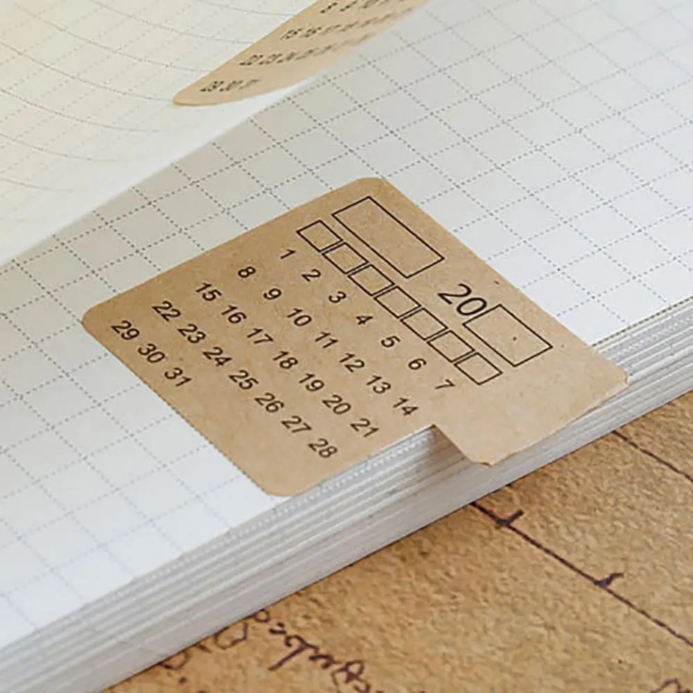 2Pcs 2020 2021 Kraft Paper Handwritten Calendar Notebook Index Tag Stickers