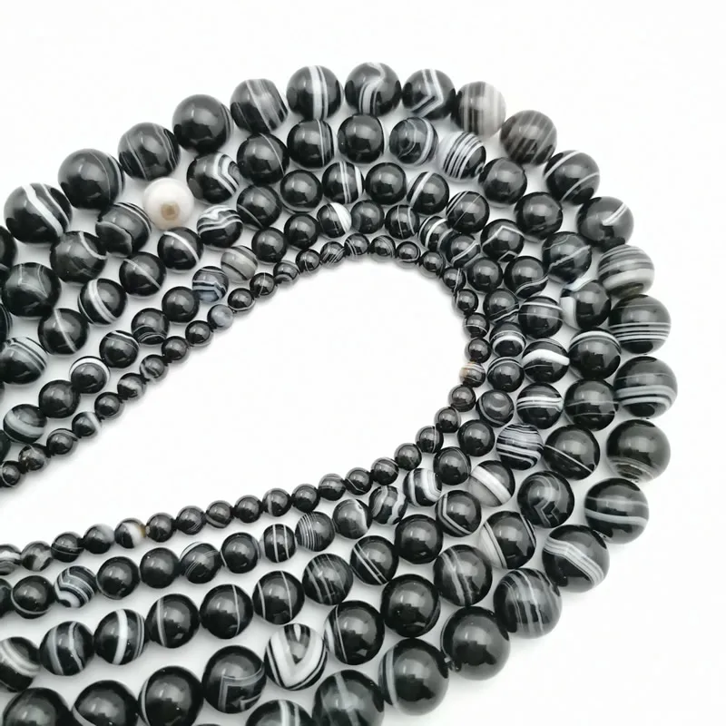 Natural Stone Black Stripe Onyx Agates Round Loose Beads, Suitable for Bracelets,for Men and Women, Pick Size, 5 - 16mm