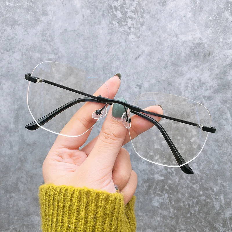 Transparent Computer Glasses Frameless Women Men Anti Blue Light square Eyewear Blocking Glasses Optical Spectacle Eyeglass