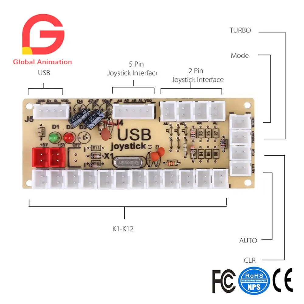 قطع غيار مجموعات Arcade DIY ، تشفير USB إلى لعبة الكمبيوتر ، عصا التحكم Sanwa الصينية ، أزرار 10 x