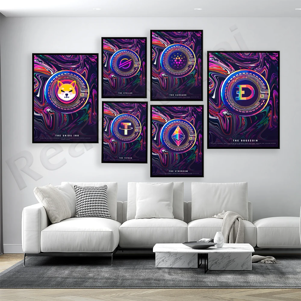 ART HOLOGRAPHIQUE ETHEREUM - Impressions murales crypto, Toile de luxe, Affiche minimaliste, Eth, Cryptocurrency