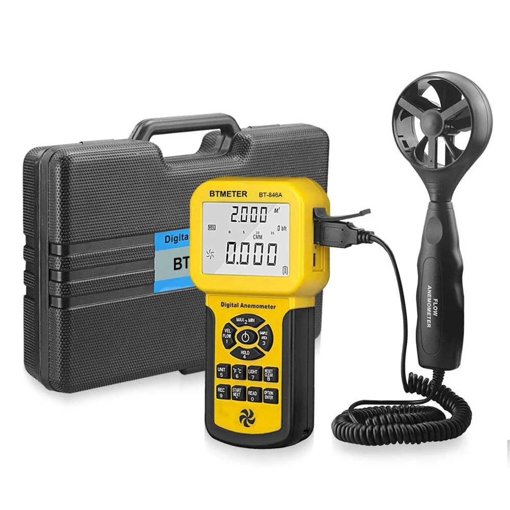 BT-846A Digital Wind Speed Meter Pro HVAC Anemometer Measures Wind Speed Wind Flow Wind Temperature CFM Air Flow Velocity Meter