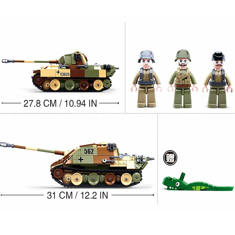 725PCS Land Force Military Panzerkampfwagen V Panther Tank Building Blocks Weapon War WW2 MOC Bricks Educational With Stickers