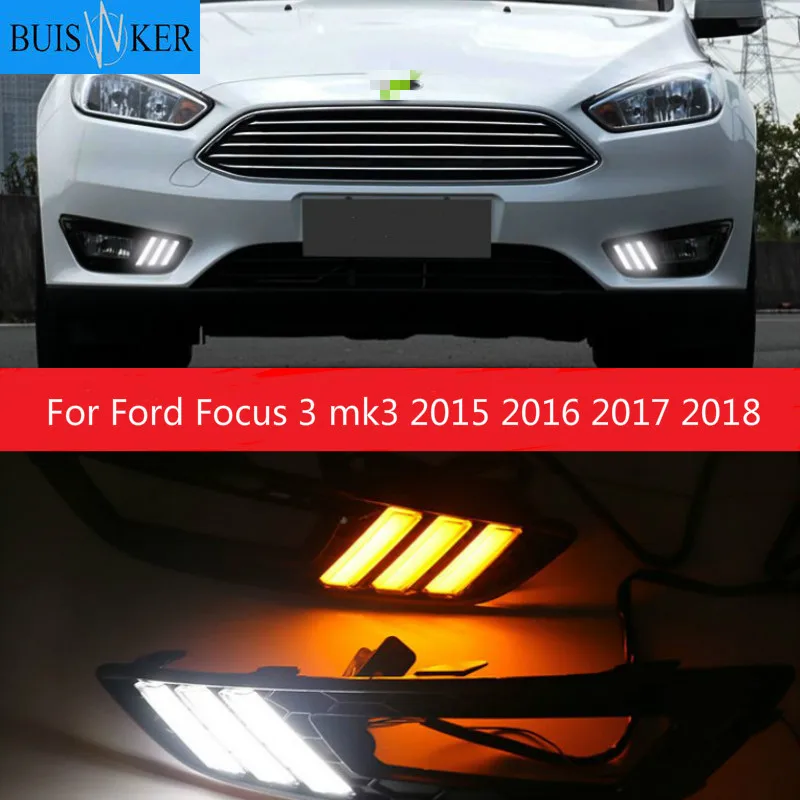 

Дневные ходовые огсветильник, противотуманные фары для Ford Focus 3 mk3 2015, 2016, 2017, 2018, 12 В, 2 шт.