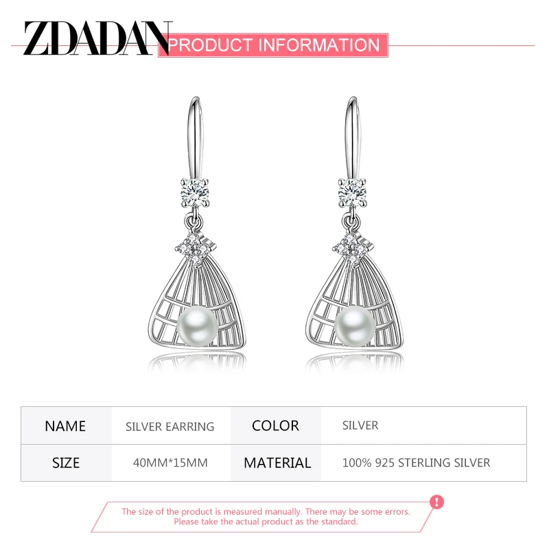 ZDADAN 925 Sterling Silver Fan Pearl Earrings For Women Fashion Jewelry Wedding Gift