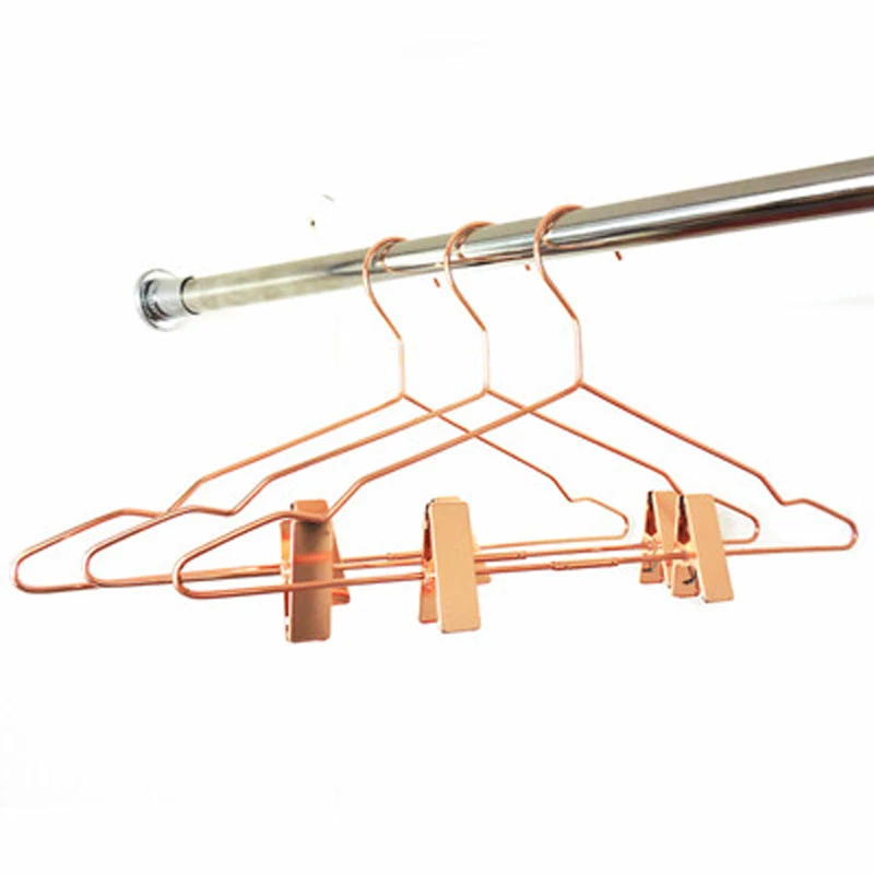 10 Pcs/lot 42cm Pant Hangers with Adjustable Non-slip Clips Rose Copper Gold Metal Skirt Trousers Hanger