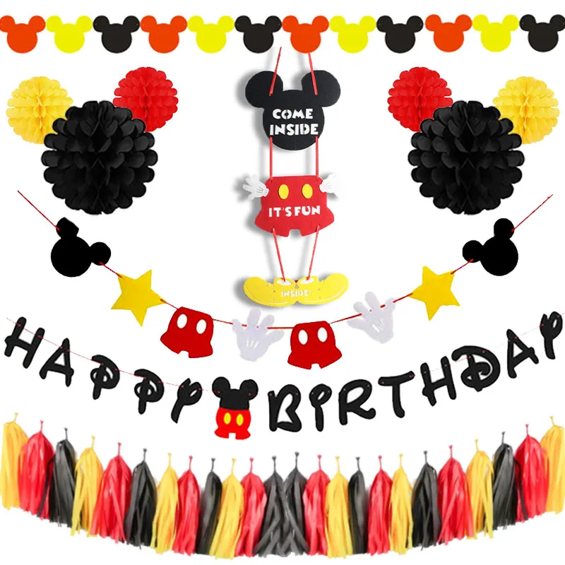 Disney mickey mouse feliz aniversário banner festa de aniversário suprimentos mickey mouse brinquedos para meninos tema festa de aniversário decoração