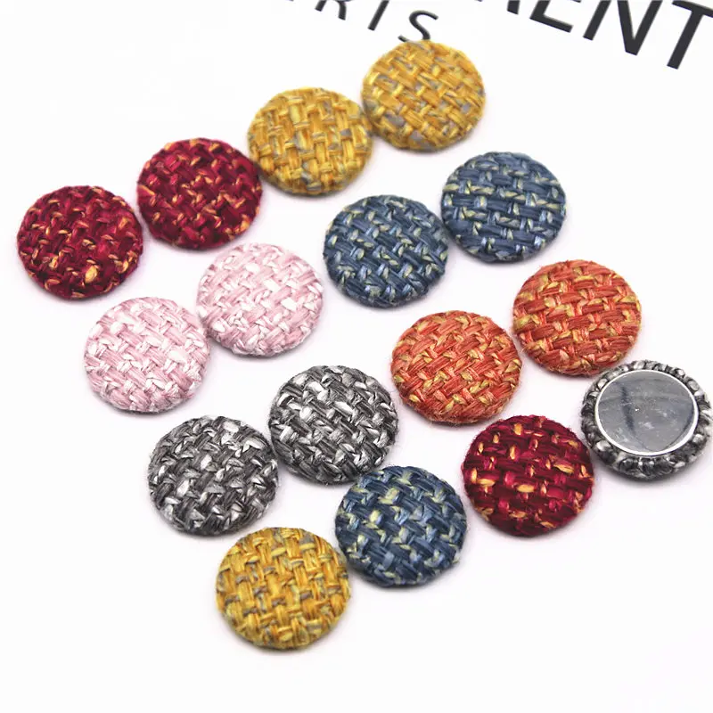 30pcs 18mm Tweed Plaid Fabric Covered Multiple Color Round Flackback Buttons Home Garden Crafts Cabochon Scrapbooking