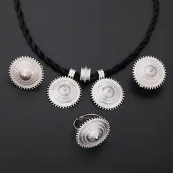 Trendy Women Ethiopian Coins Jewelry Sets Silver Color Jewelry Sets For Party And Engagement