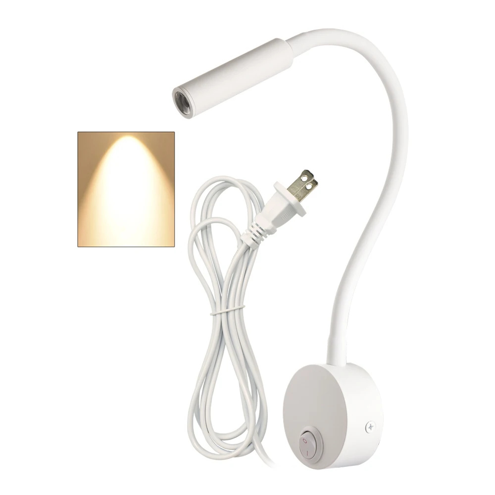 luminaria de parede moderna leitura 3000k arandela cob 3w com braco longo refletor branco preto e prata para cabeceira mesa de trabalho estante 01