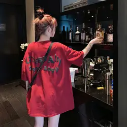Clothes Korean T Shirt Midi Loose Tops Fashion Elegant Cotton Graphic Women's T-shirt Summer Casual Short Sleeve Pulovers Red