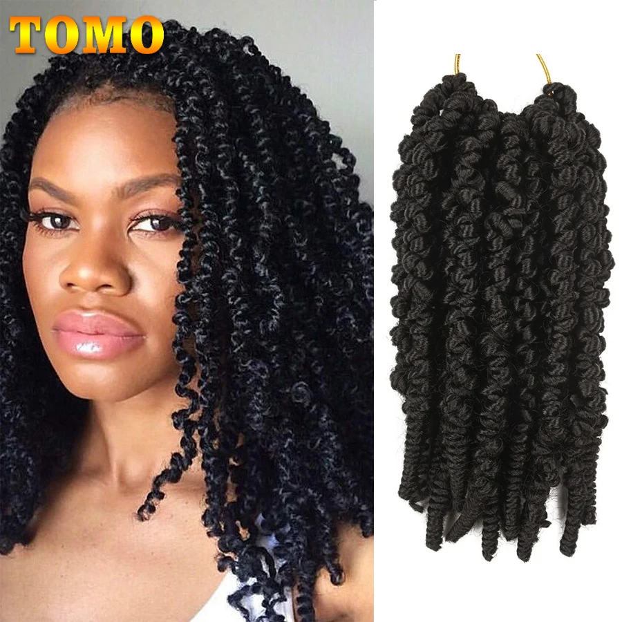 TOMO-Twisted Gairah Twist Crochet Rambut 8 Inch Ombre Sintetis Bom Twist Kepang Pendek Bergelombang Keriting Spring Twist crochet Rambut