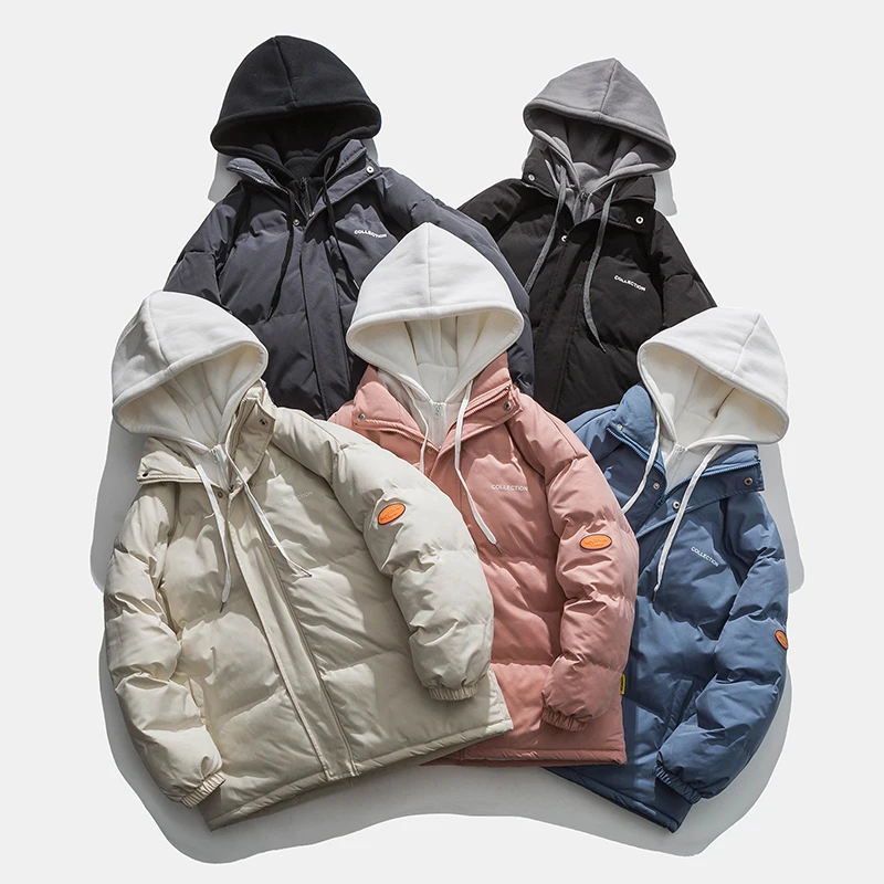 

Men Solid Thick Winter Colorfuls Bubble Coat Nice Korean Vogues Pockets Jacket Coat Streetwear Fake 2 Pcs Parka Puffer Jacket