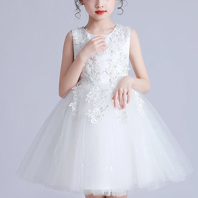 Girl Kid Dress 4-12 Flower Dress Wedding Party Clothing Frock Flower Beading Gown Princess Summer Short Dress Costumes M683