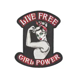 Live Free Girl Power Embroidery Iron on Patches for Clothing DIY Motorcycle Biker Vest Applique Customized Lady Rider Accessory