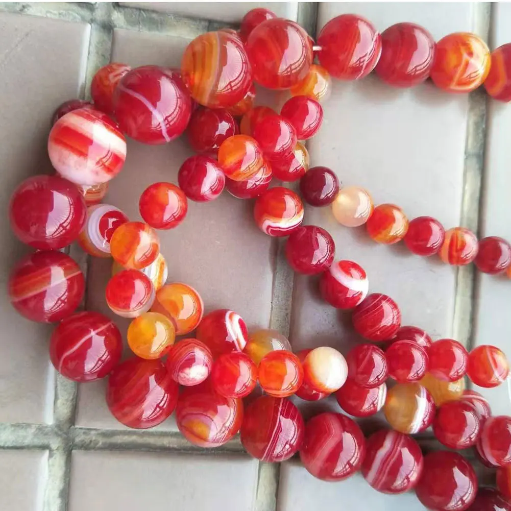 Fashion Jewelry 10mm Tangerine Stripes Carnelian Round Global Art Loose Beads L 15.5