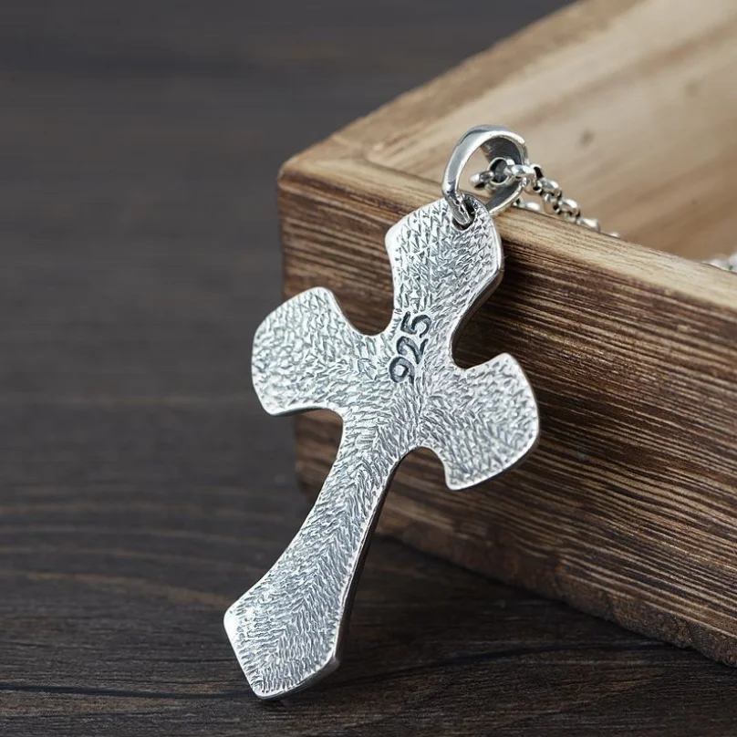 S925 Sterling Silver Retro Carved 3D Cross Pendant For Man Woman Thai Real Pure Silver Christ Jesus Cross Pendant Jewelry