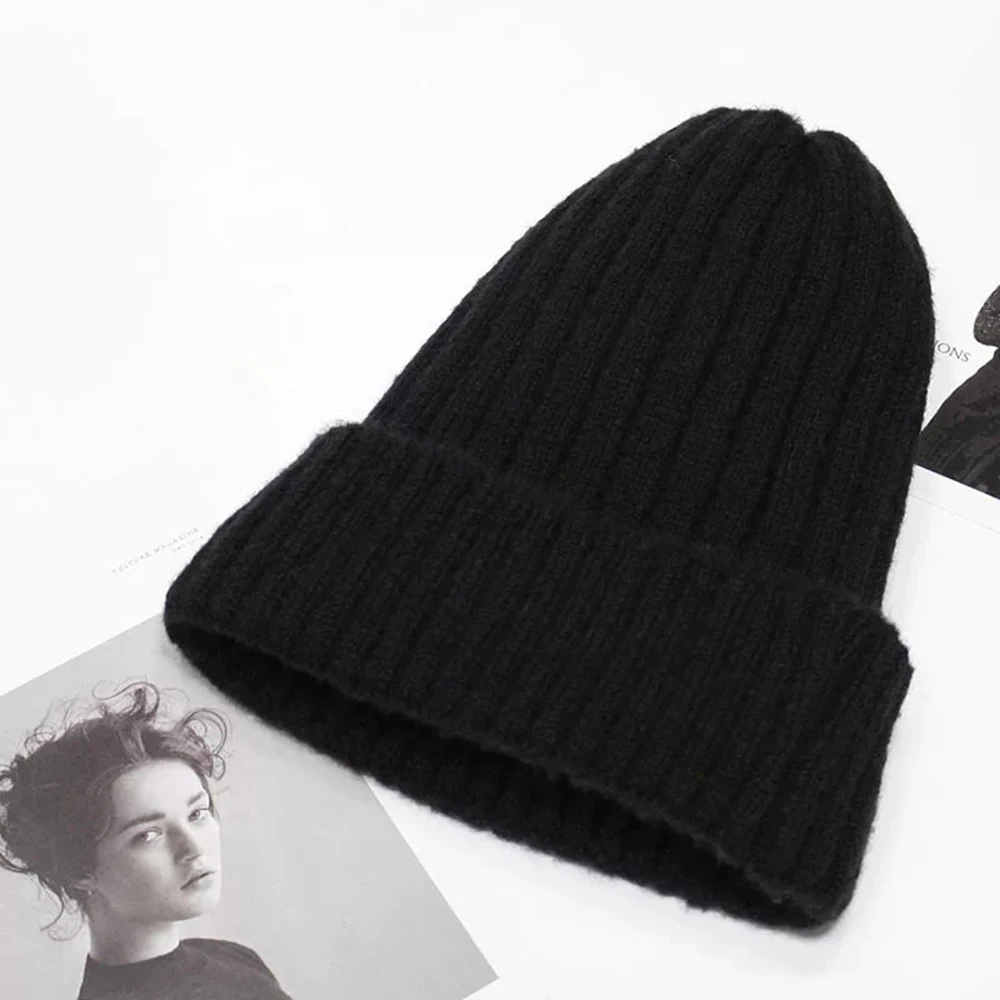 Winter Hats for Women Men Knitted Beanie Striped solid color Cap for Girls Brand Hat Female Couples Warm Ears Hats Simple style