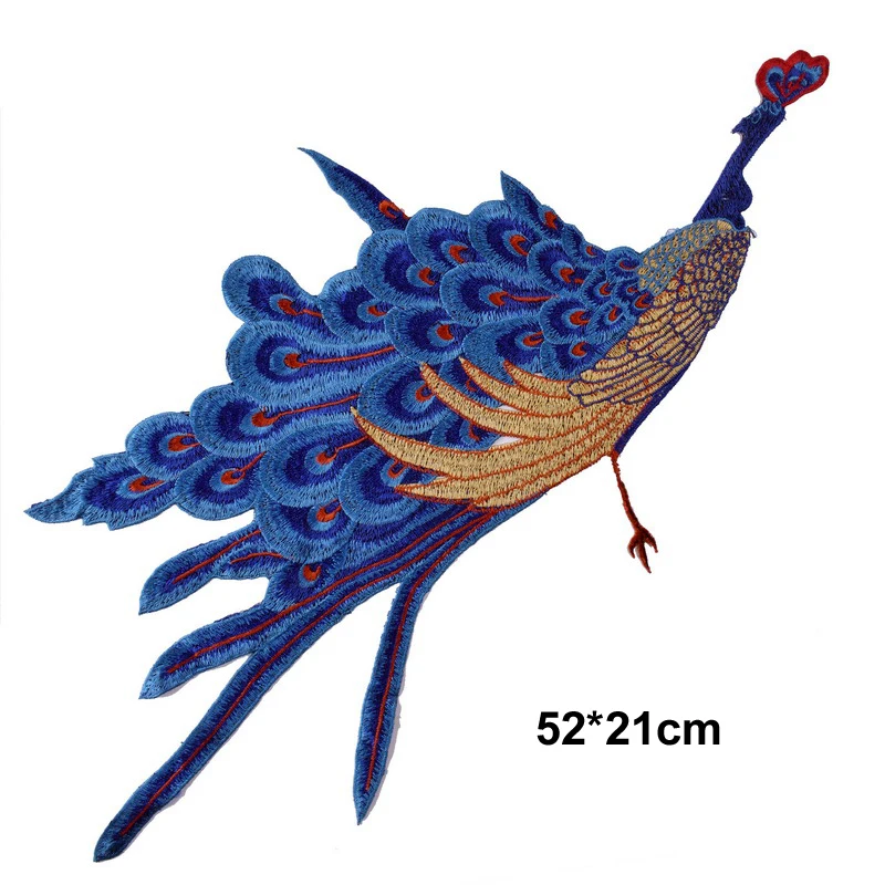 1Pc Large Peacock Feather Embroidery Patches for Clothing Fabric Applique African Lace Sew on Dress Clothes Accessory Diy