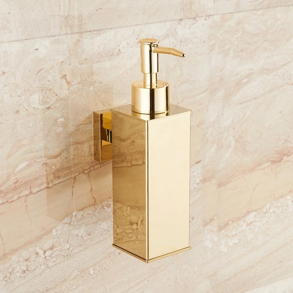 Golden Liquid Soap Dispenser Black Stainless Steel Hand Squeeze Wall-mounted Hotel Bathroom Kitchen Square 100ml Soap Dispenser