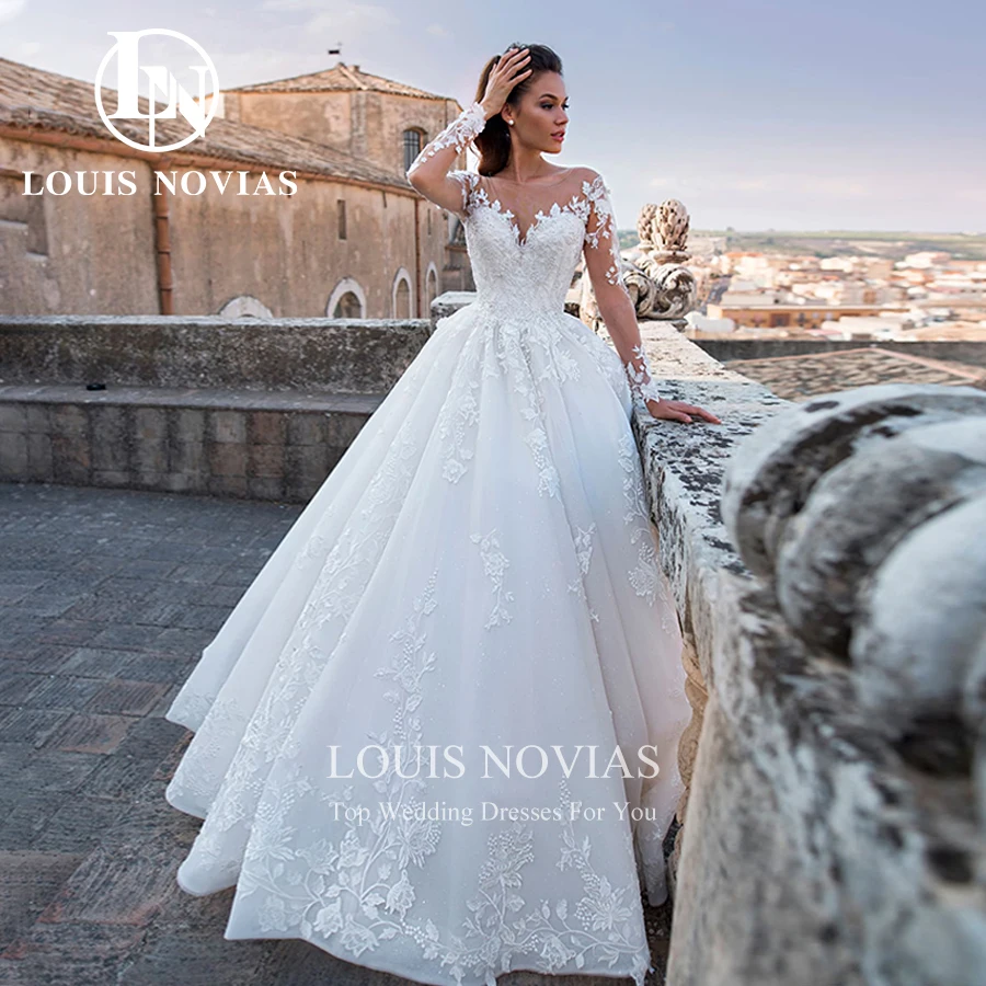 LOUIS NOVIAS Wedding Dresses For Women Gorgeous Beaded Princess Long Sleeve Sweetheart Lace Up Bridal Gown Vestidos De Novia