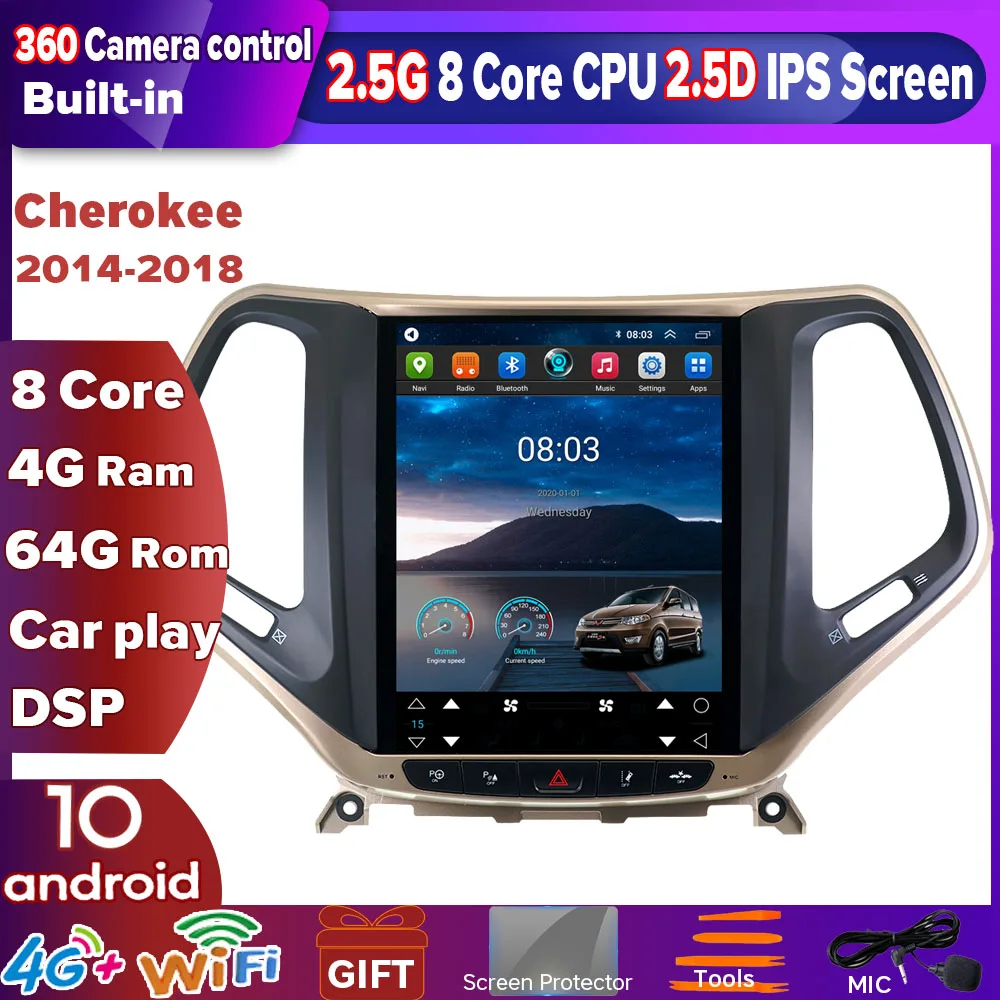 Android 10 6G 128G for JEEP CHEROKEE Dodge Challenger Charger Durango RAM 1500 2500 Tesla Screen Car Radio GPS Navigation Player