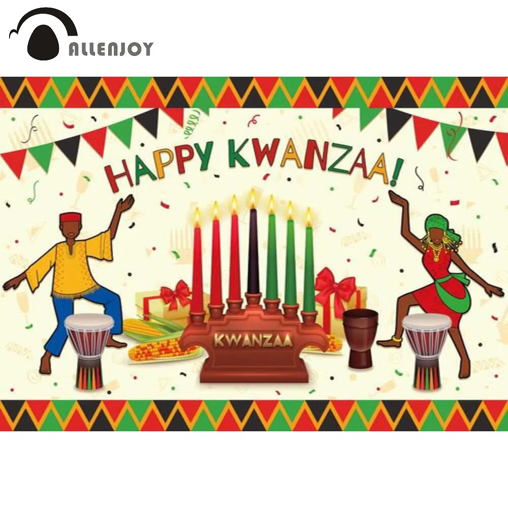 

Allenjoy Happy Kwanzaa Backdrop Candles African Heritage Holiday Celebration Party Props Supplies Custom Decor Background