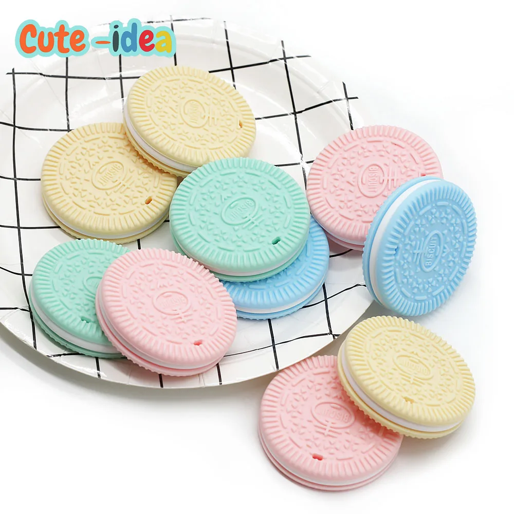 Cute-idea Food Grade Baby Silicone Cookie Teether 2pcs Baby Chew Nursing Biscuits infant goods Silicone Beads Teething toys