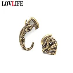 Retro Brass Alien Figurines Key Chain Pendants Jewelry DIY Knife Bead EDC Outdoor Tool Woven Lanyard Keyring Hanging Accessories