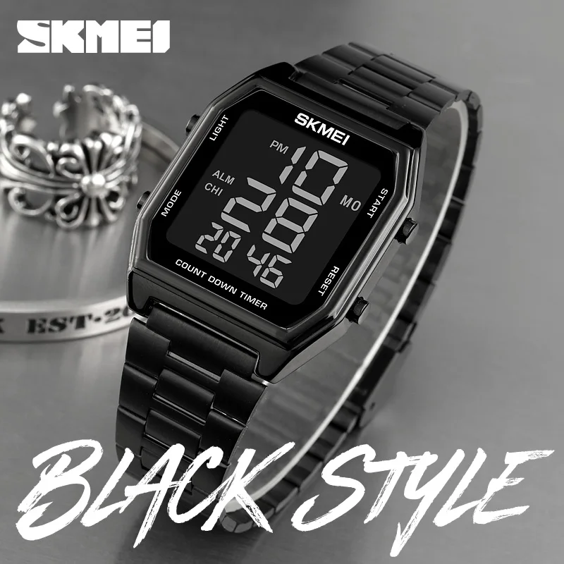 SKMEI Original Fashion Men Watch Luxury Digital Watch Stainless Steel Led Light Waterproof Chronograph Luxury Wristwatch for Man